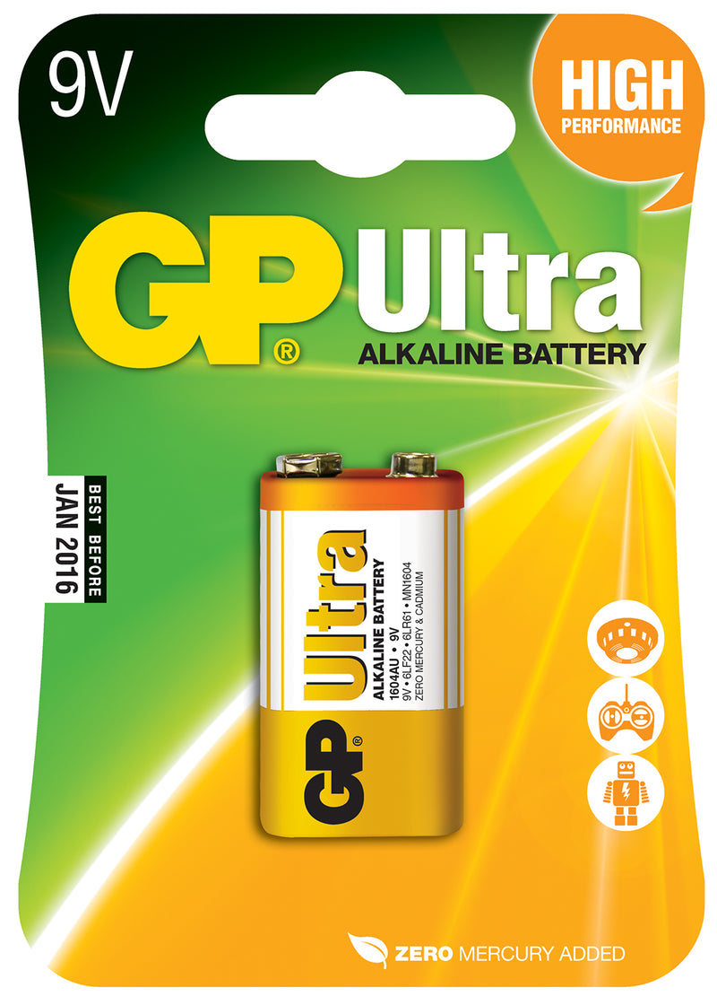 GP Ultra Alkaline 9v Battery (1 pack)
