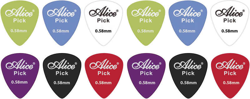 12 Assorted Matte Colour Nylon Guitar Picks (0.58mm)