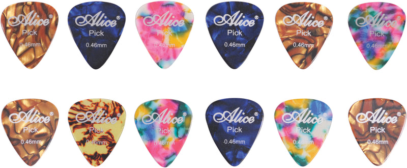 12 Assorted Colour (3 Designs) Celluloid Guitar Picks (0.46mm)