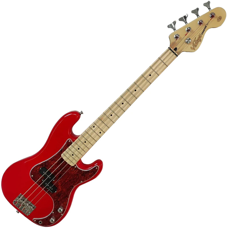 Vintage V30 Maple 7/8 Size Coaster Series Bass Guitar - Gloss Red