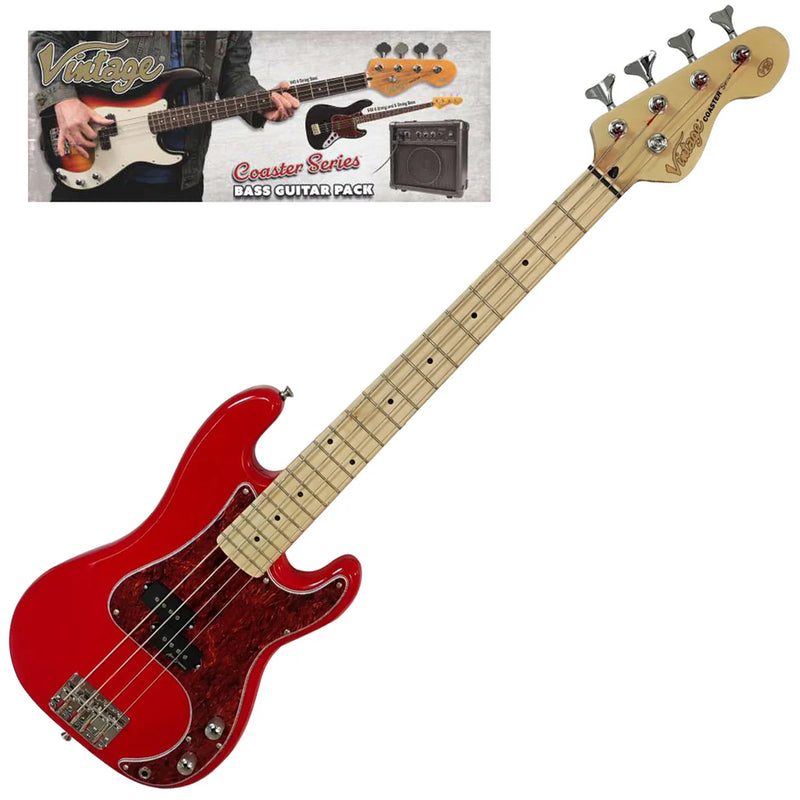 Vintage V30 Maple 7/8 Size Coaster Series Bass Guitar - Gloss Red