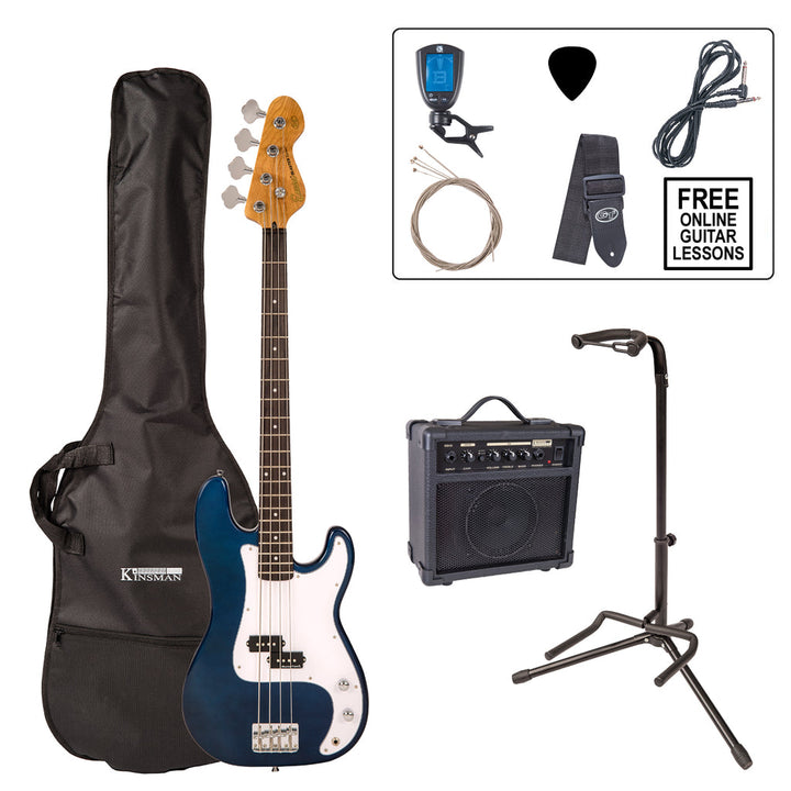 Encore Bass Guitar Package, Candy Apple Blue