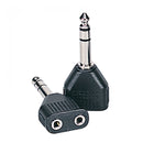 LP20 Double Headphone Adaptor - 2 x 3.5mm stereo sockets to 6.35mm stereo jack plug (Small to Large)